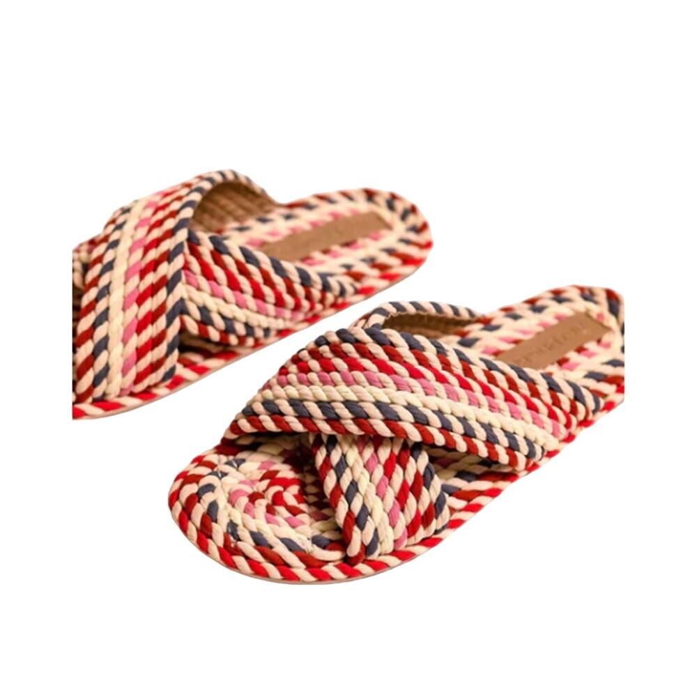 Salt + Umber Size 7 Saraya Pink/Red Fabric Rope Sandal